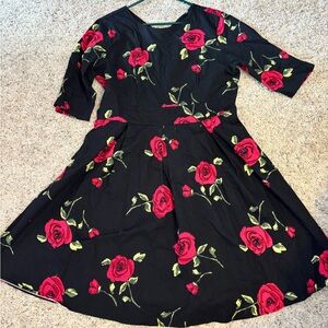 Copy Charming Red Rose Print 3/4 Sleeve Dress size XXL